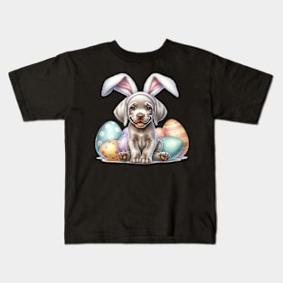 Puppy Weimaraner Bunny Ears Easter Eggs Happy Easter Day Kids T-Shirt